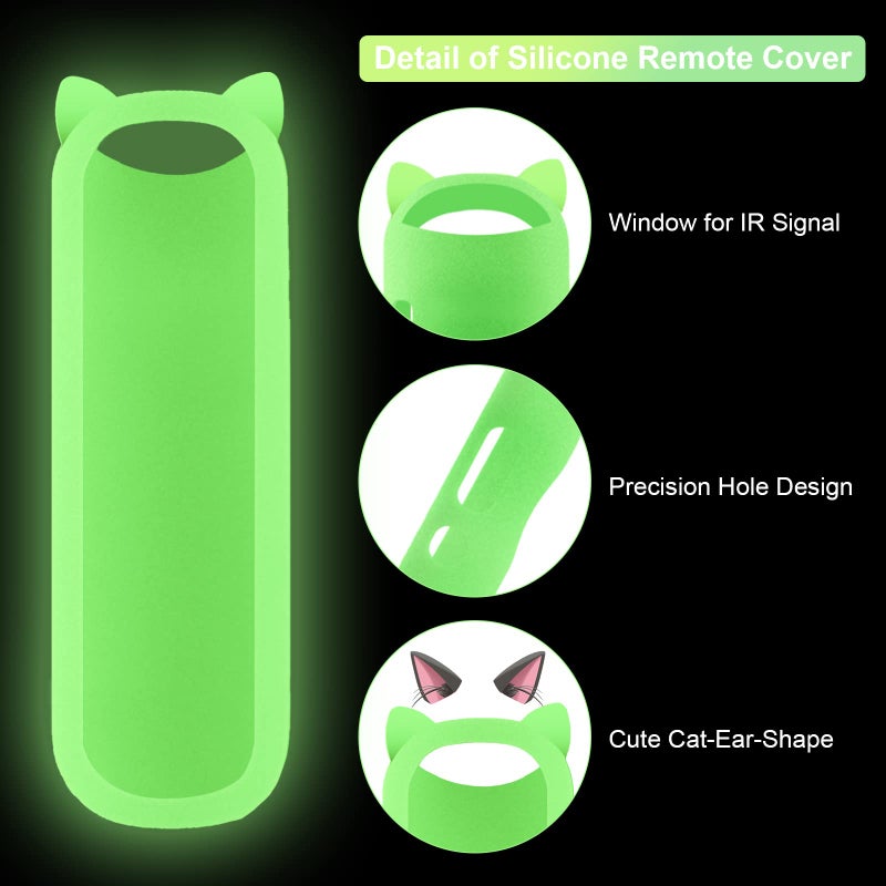 Bedycoon 2 Pack Green Glow Protective Case for TCL Roku TV RC280/RC282 Remote, Shock Proof Silicone Universal Controller Cover, Cute Cat Ear Shape, with Wrist Strap Anti-Lost - Image 5